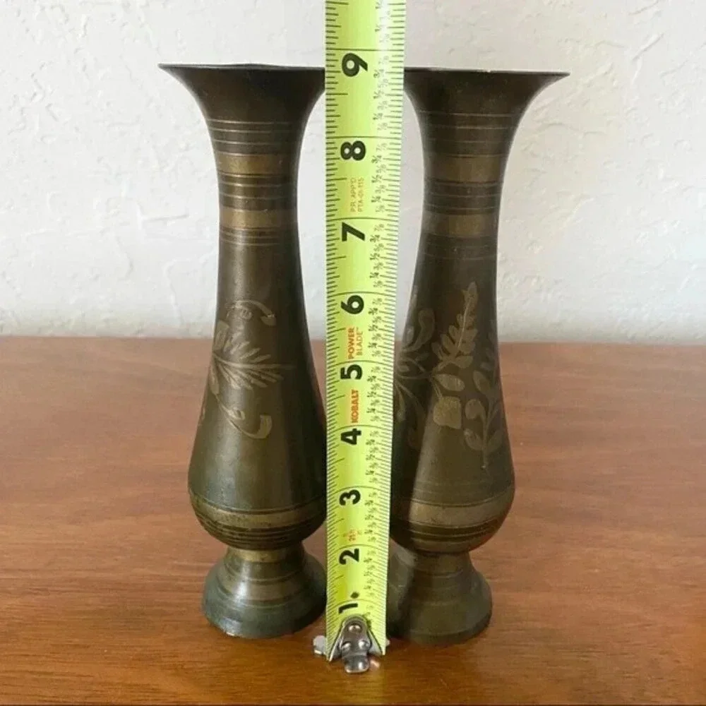 Vintage Indian Engraved Brass Vase Sets - Picture 3 of 7
